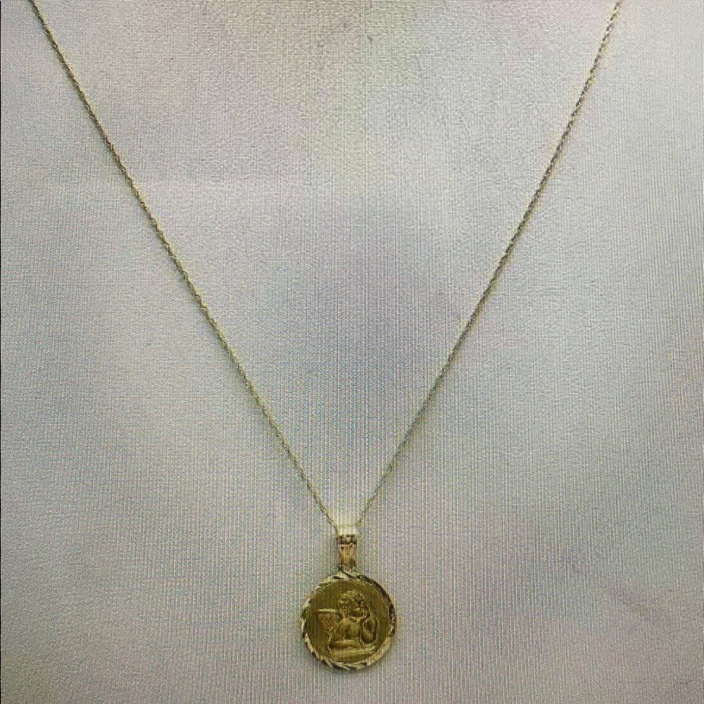 Gold Guardian Angel Prayer Pendant Necklace